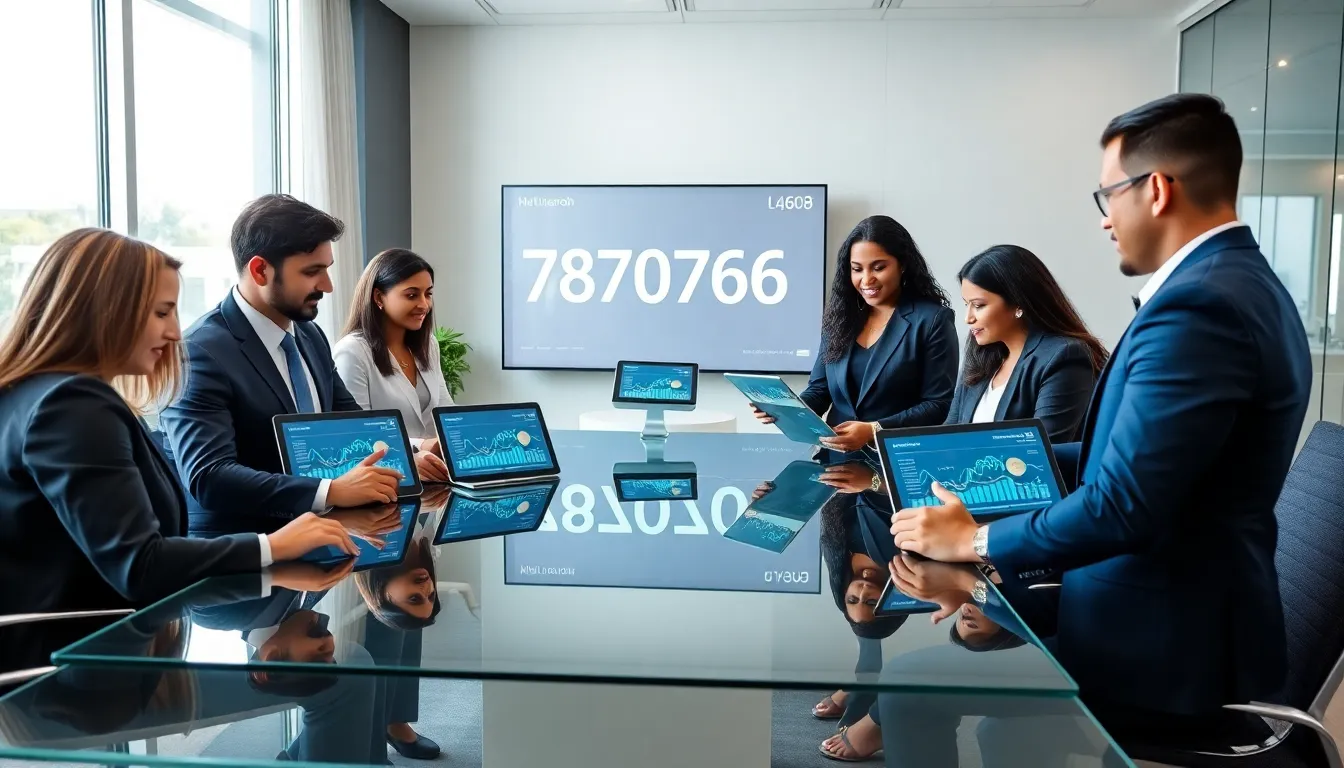 diverse team discussing data analysis in a modern office.